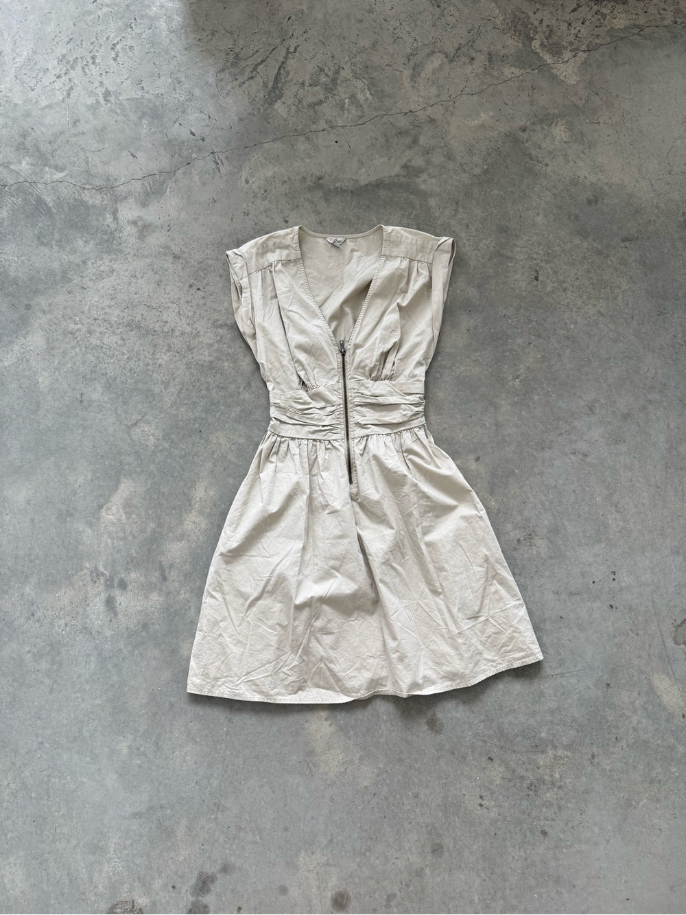 Guess Cream Short Zip-Front Mini Dress